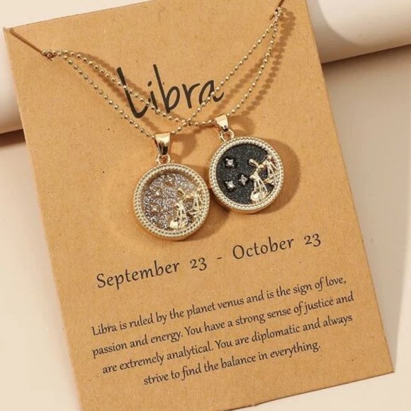2pc Libra Zodiac Golden Necklaces - Picture 1 of 2